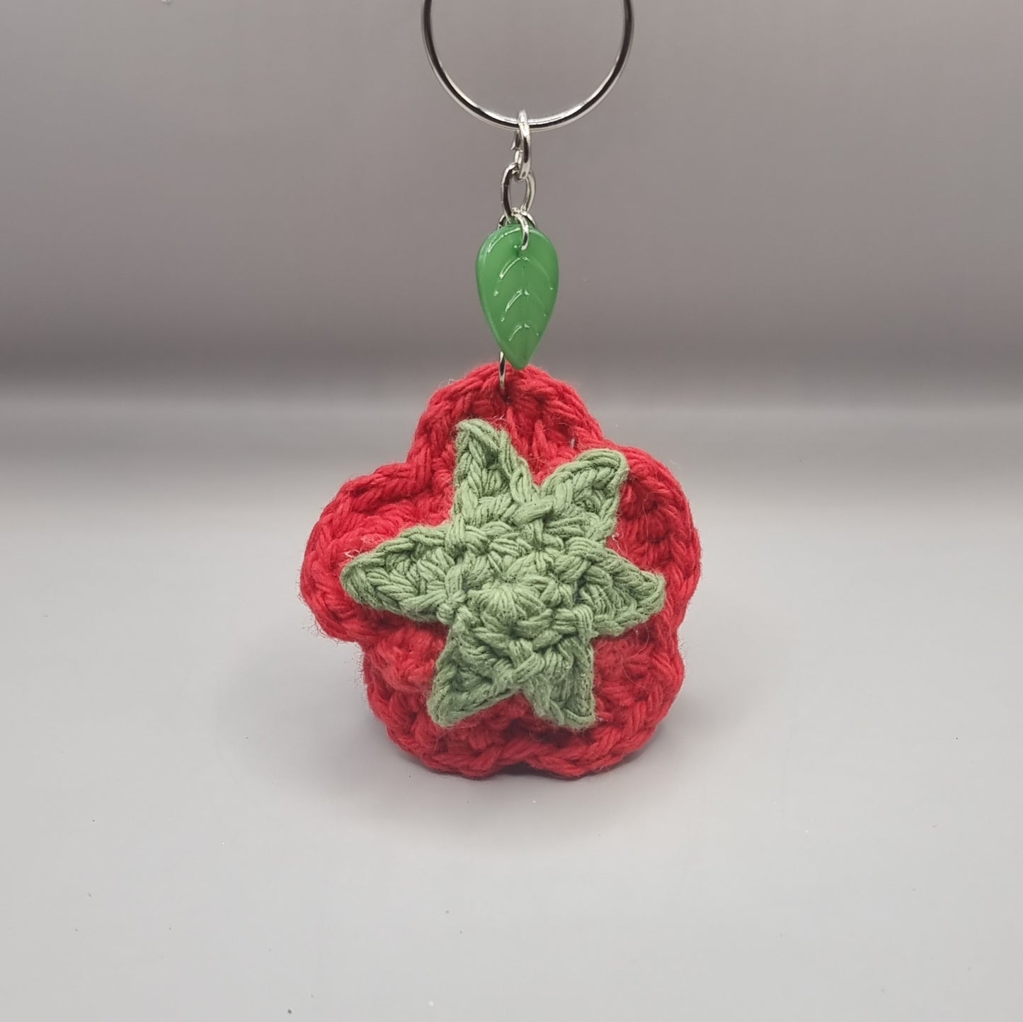 Crochet Red Rose Keychain