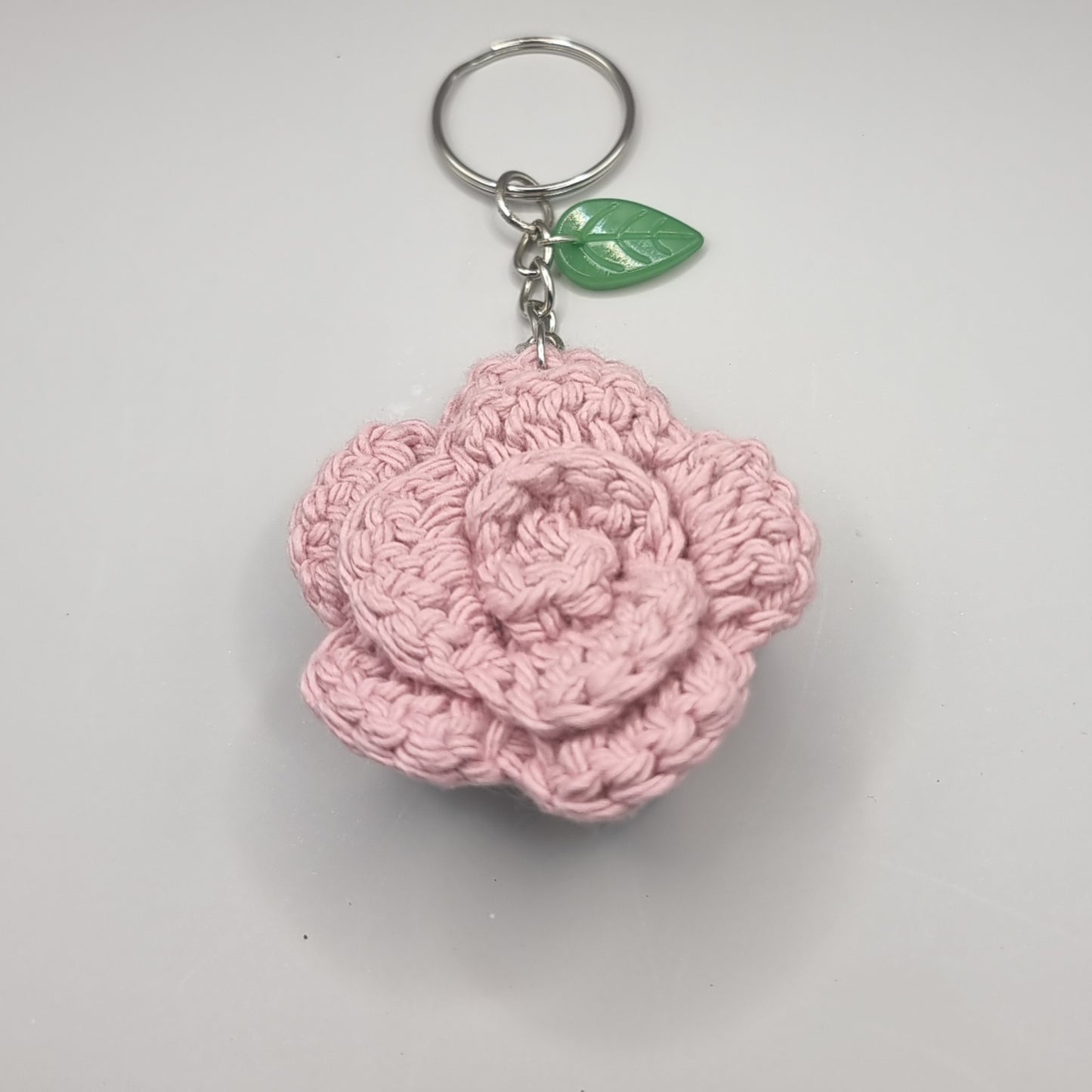 Crochet Pink Rose Keychain