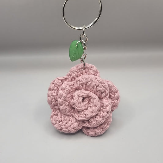 Crochet Pink Rose Keychain