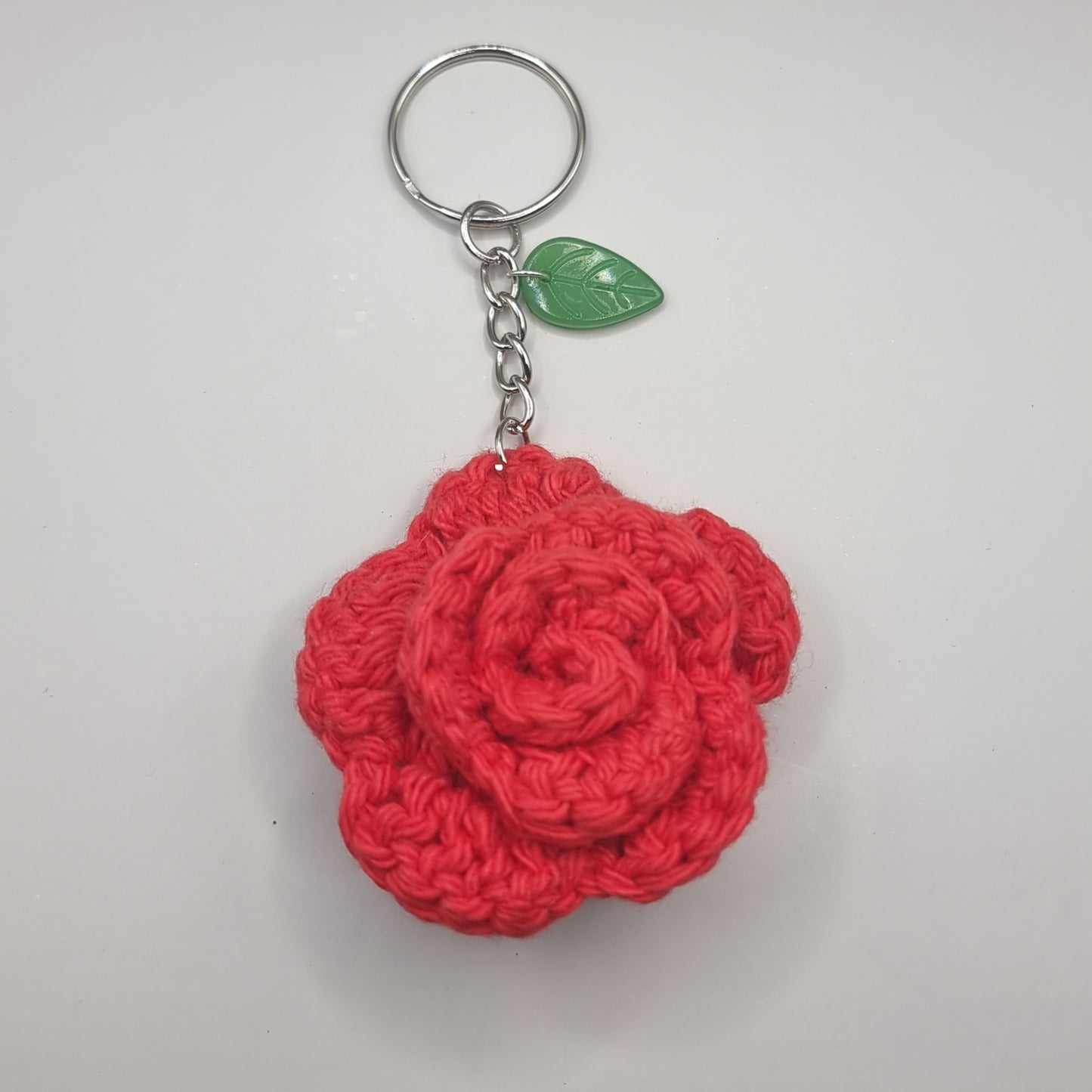 Crochet Red Rose Keychain