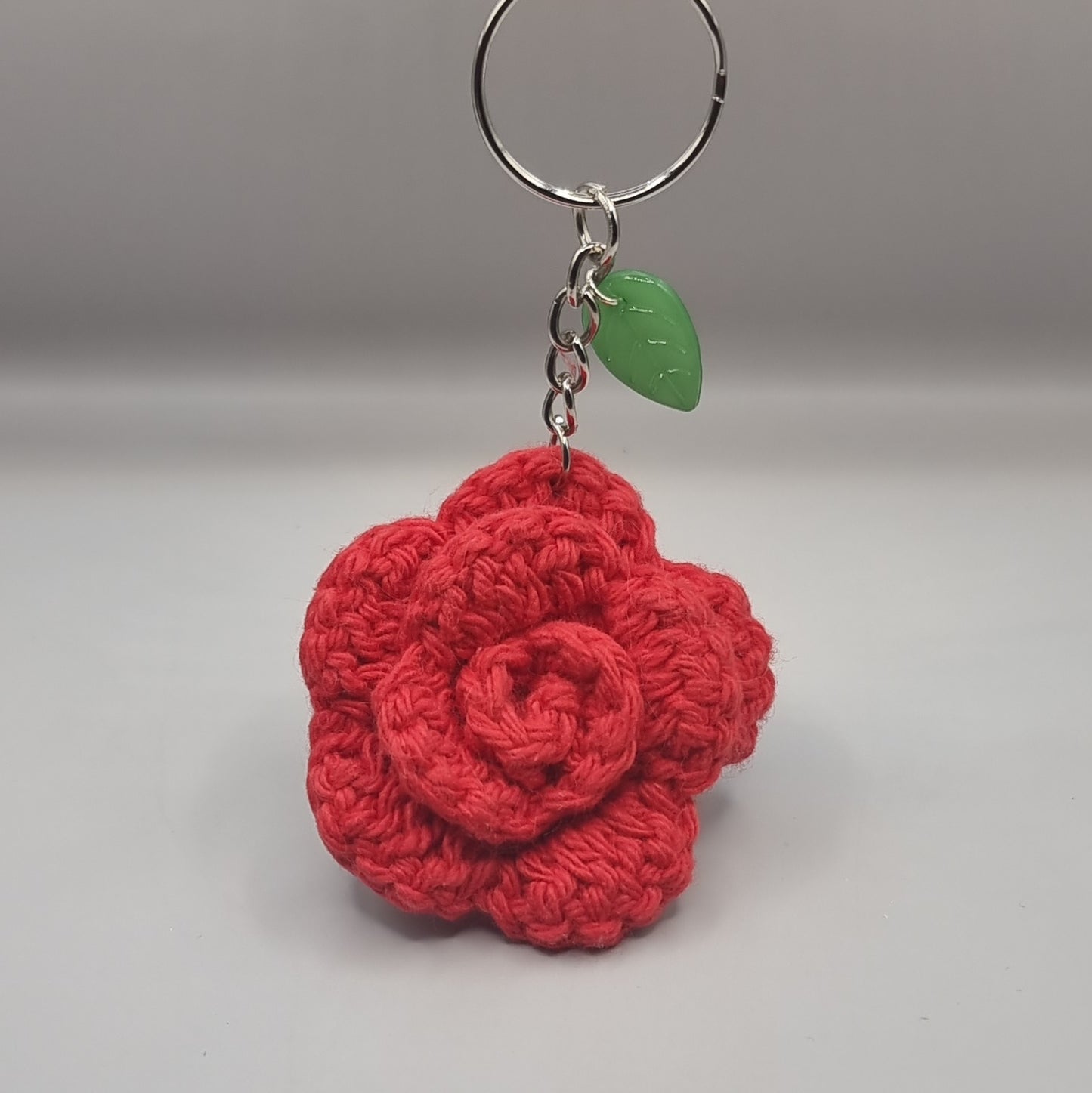 Crochet Red Rose Keychain