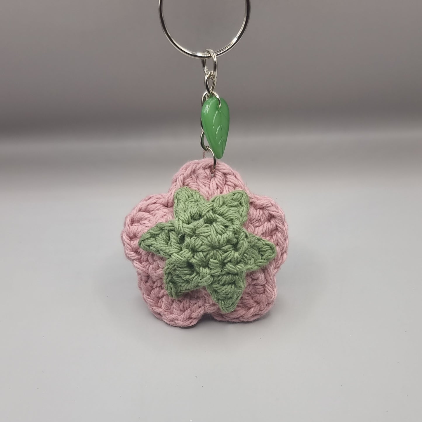 Crochet Pink Rose Keychain