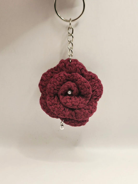 Crochet Wine Rose Keychain