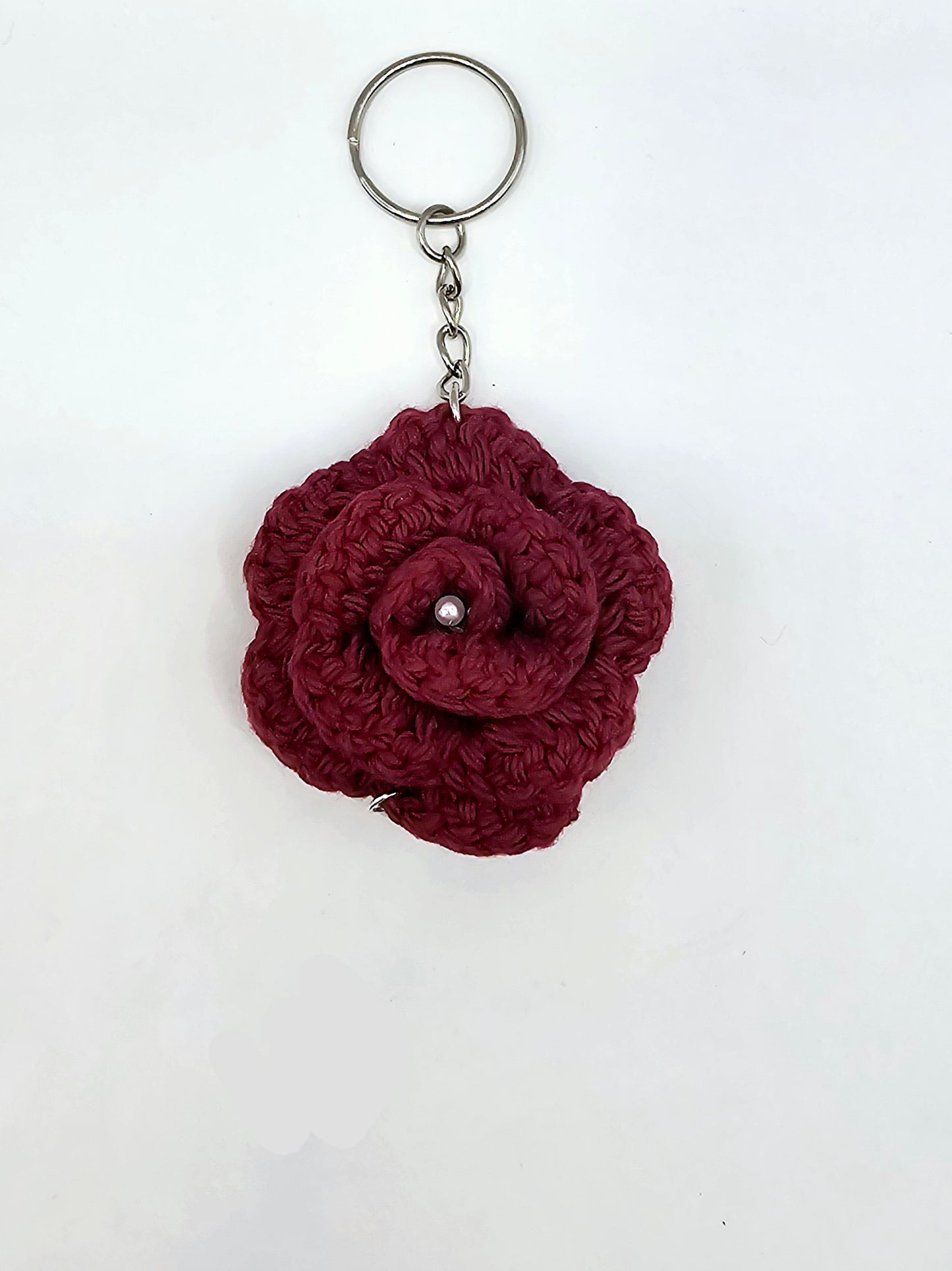 Crochet Wine Rose Keychain