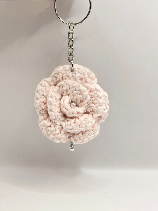 Crochet Pink Rose Keychain