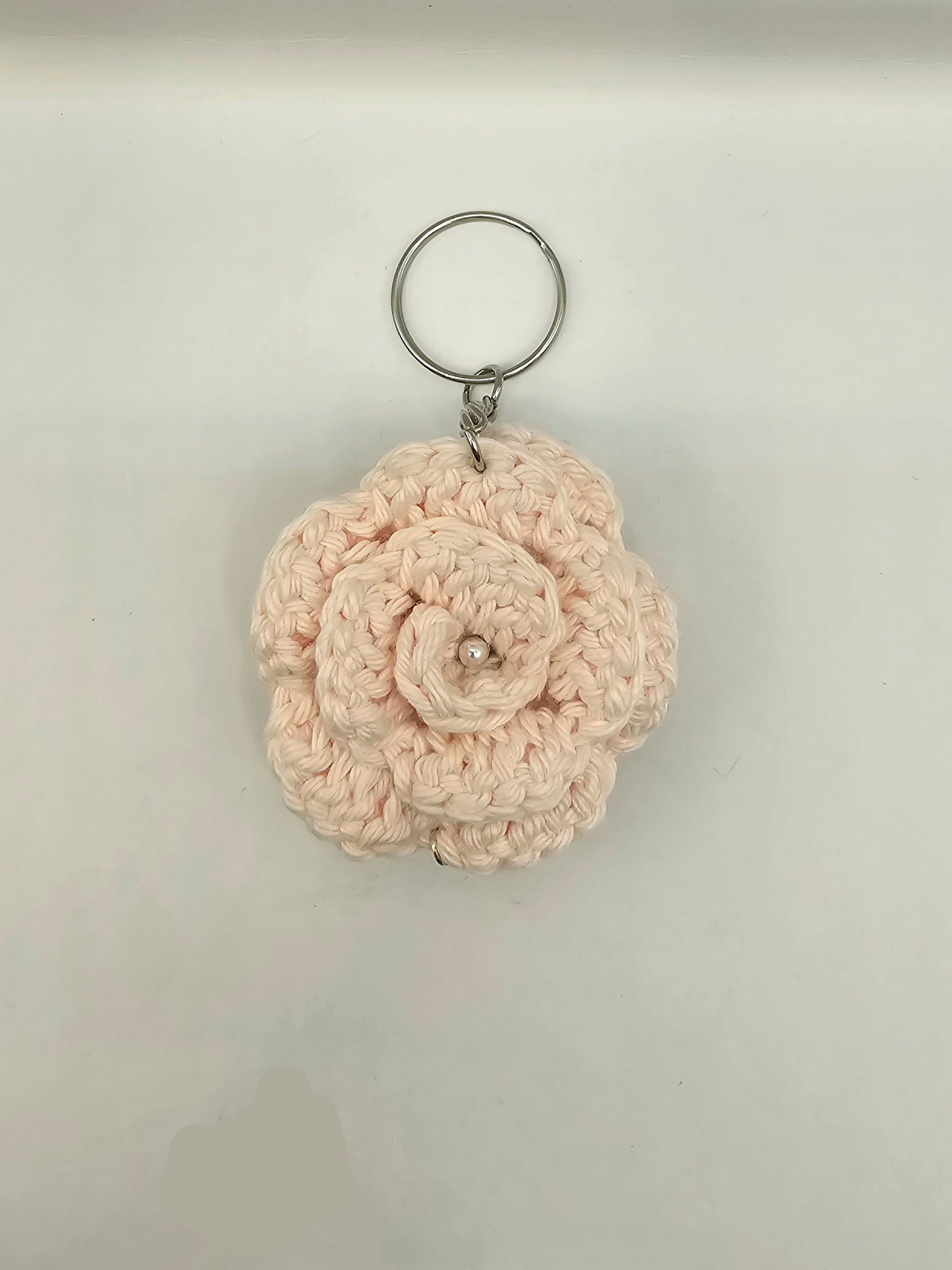 Crochet Pink Rose Keychain